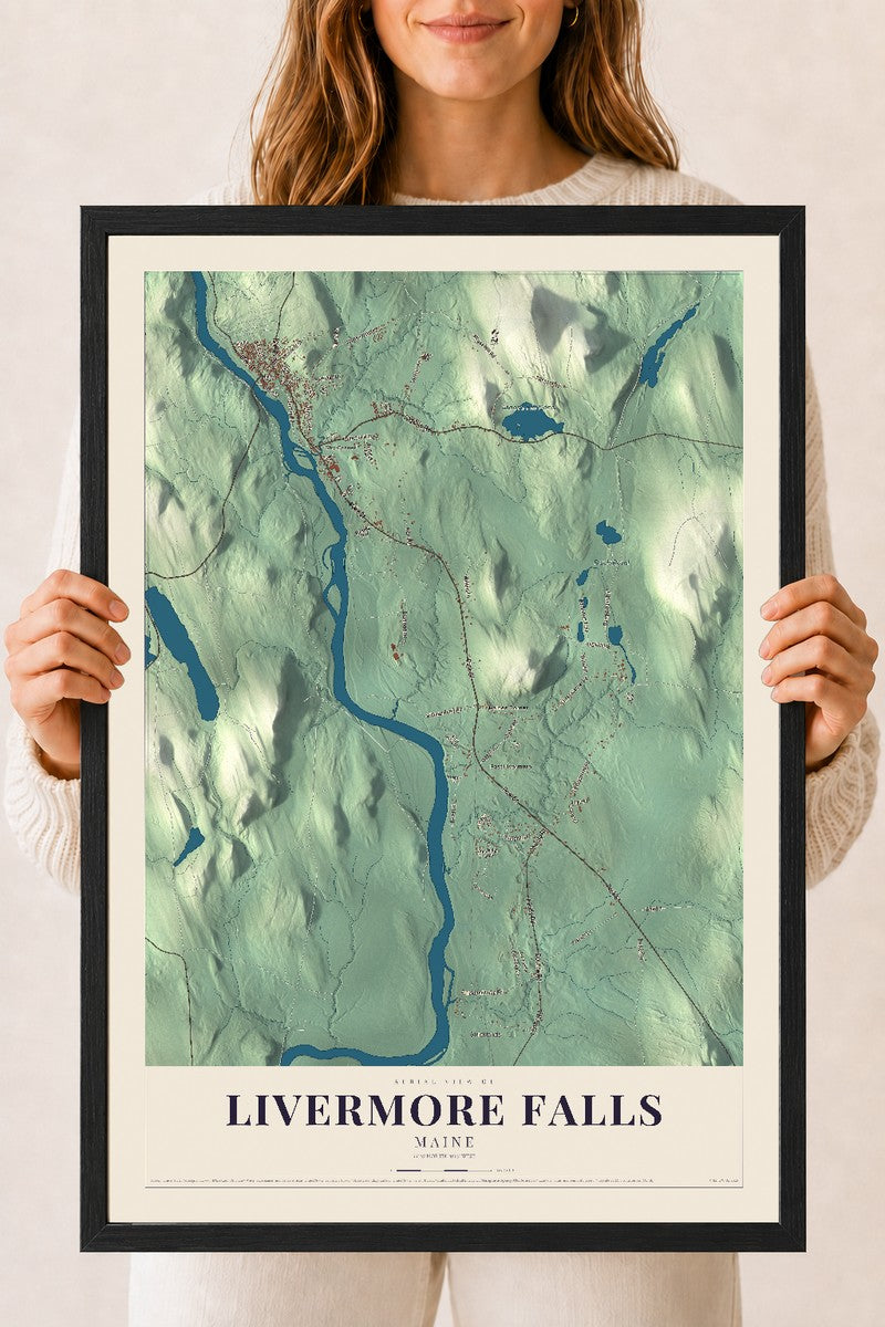 Livermore Falls, Maine map print - 18 x 24 black Ayous wood frame