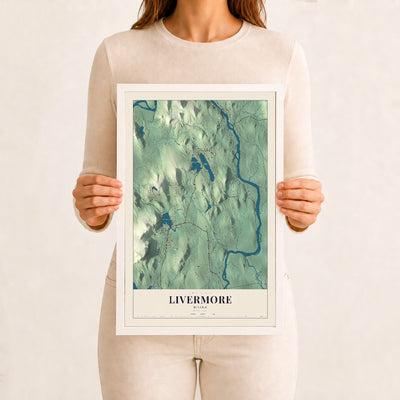 Livermore, Maine map print - 12 x 18 white Ayous wood frame