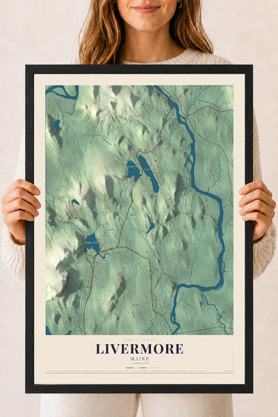 Livermore, Maine map print - 18 x 24 black Ayous wood frame