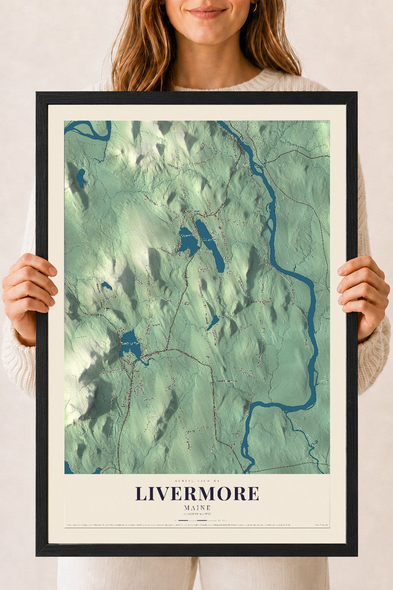 Livermore, Maine map print - 18 x 24 black Ayous wood frame