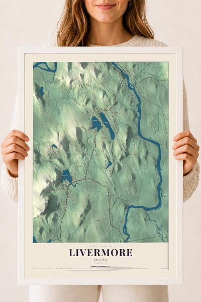 Livermore, Maine map print - 18 x 24 white Ayous wood frame