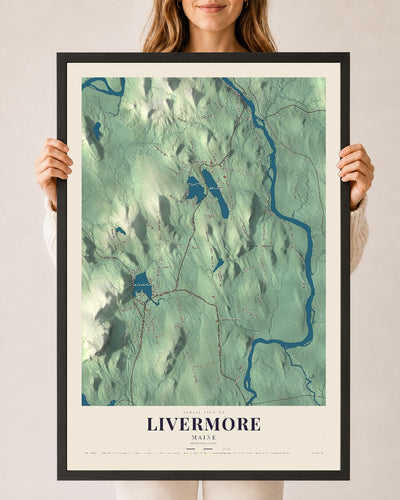 Livermore, Maine map print - 24 x 36 black Ayous wood frame