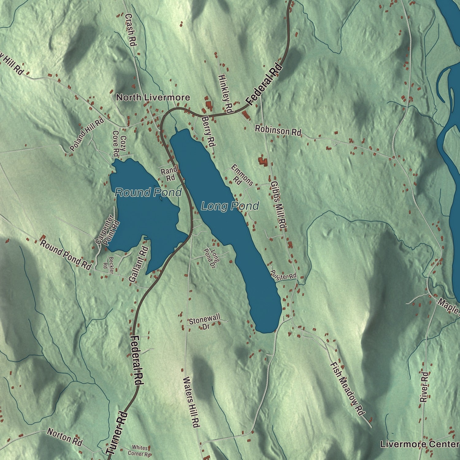 Terrain and local geography detail from the Livermore, Maine map