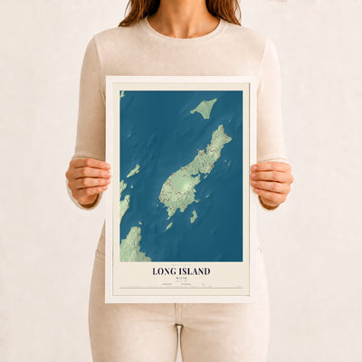 Long Island, Maine map print - 12 x 18 white Ayous wood frame