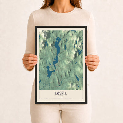 Lovell, Maine map print - 12 x 18 black Ayous wood frame