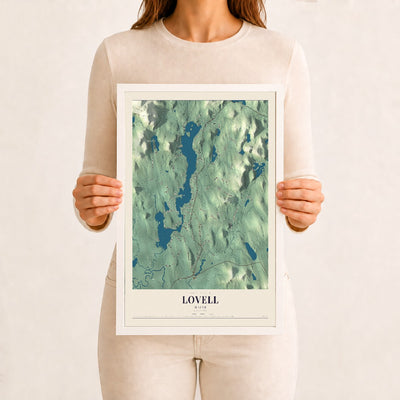Lovell, Maine map print - 12 x 18 white Ayous wood frame