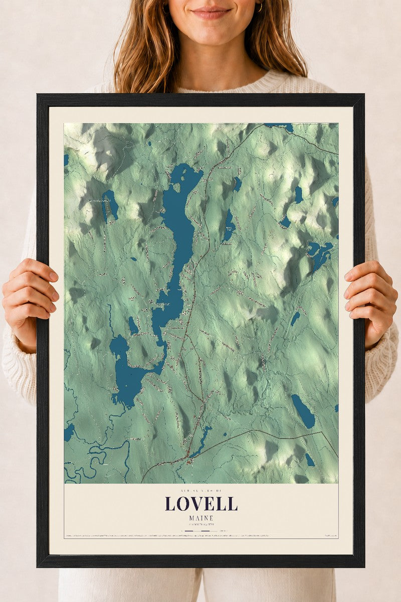Lovell, Maine map print - 18 x 24 black Ayous wood frame