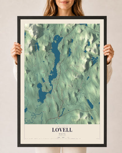 Lovell, Maine map print - 24 x 36 black Ayous wood frame