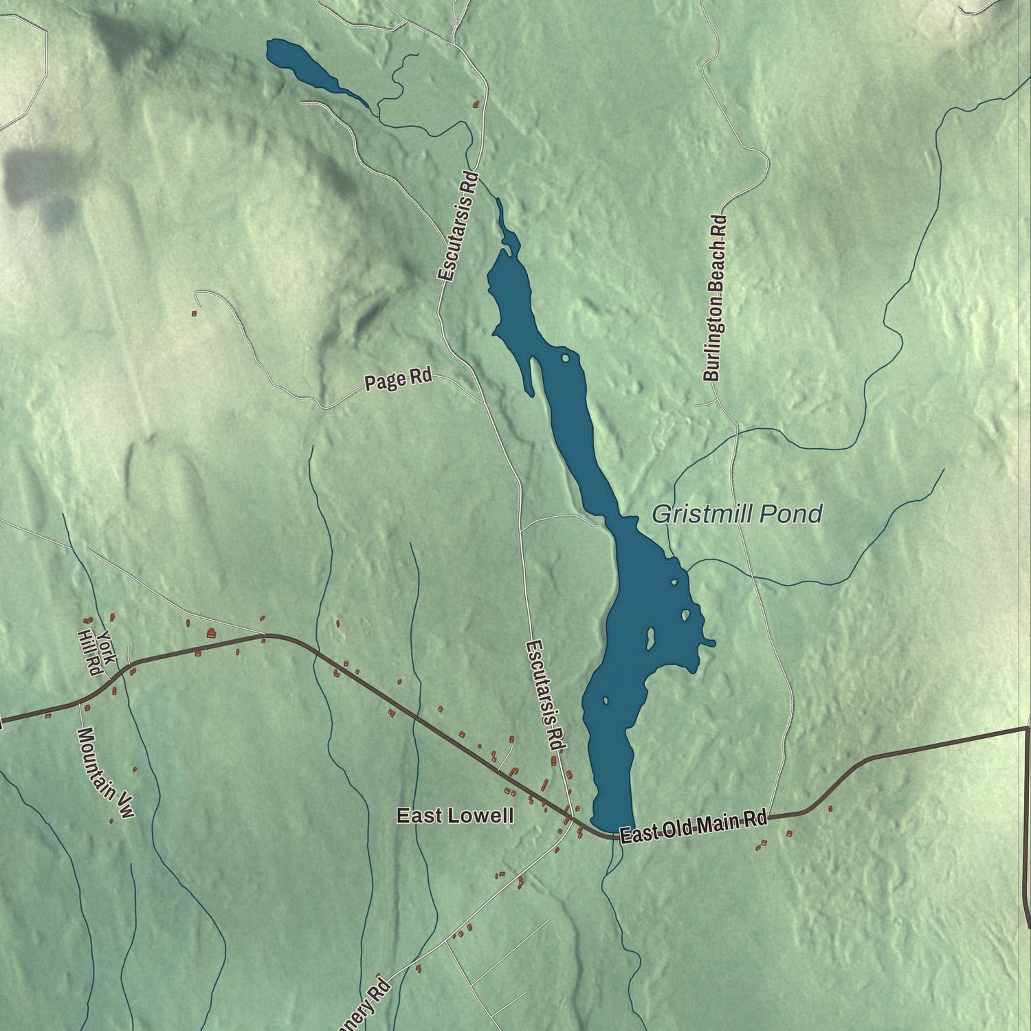 Terrain and local geography detail from the Lowell, Maine map