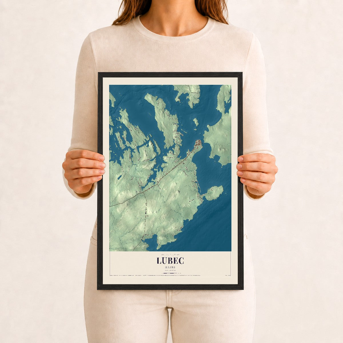 Lubec, Maine map print - 12 x 18 black Ayous wood frame