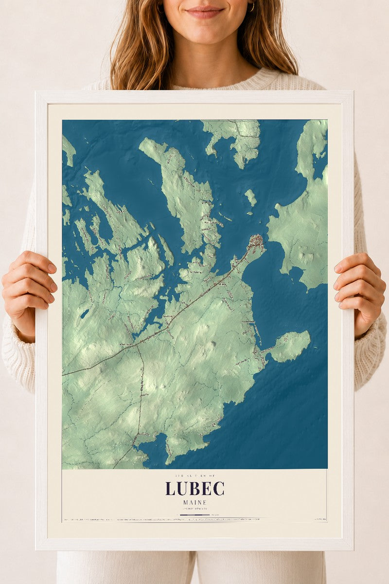 Lubec, Maine map print - 18 x 24 white Ayous wood frame