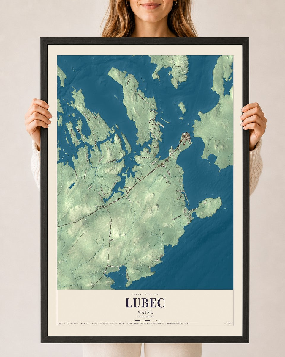 Lubec, Maine map print - 24 x 36 black Ayous wood frame