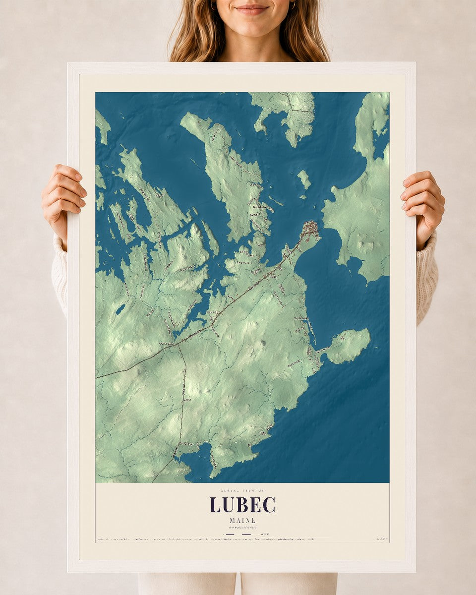 Lubec, Maine map print - 24 x 36 white Ayous wood frame