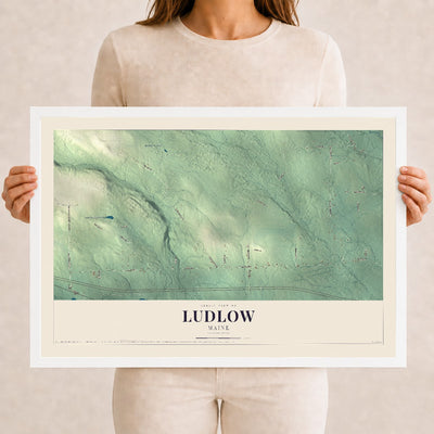 Ludlow, Maine map print - 12 x 18 white Ayous wood frame