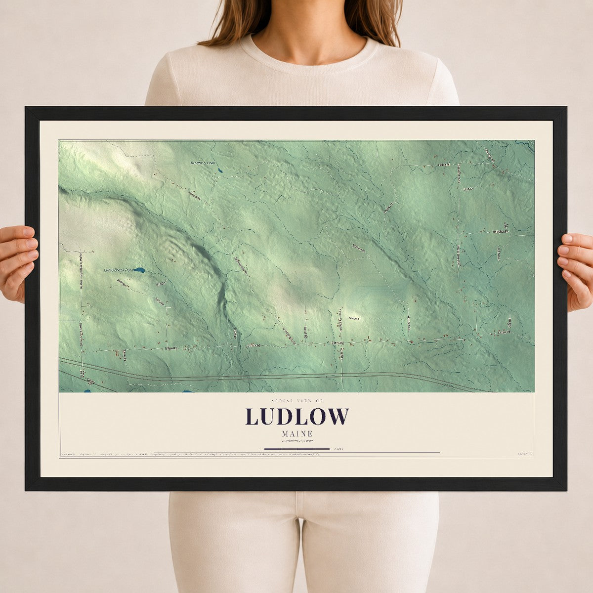 Ludlow, Maine map print - 18 x 24 black Ayous wood frame
