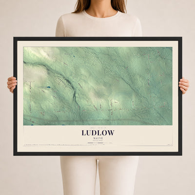Ludlow, Maine map print - 24 x 36 black Ayous wood frame