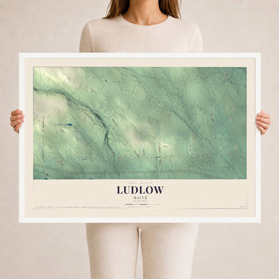 Ludlow, Maine map print - 24 x 36 white Ayous wood frame