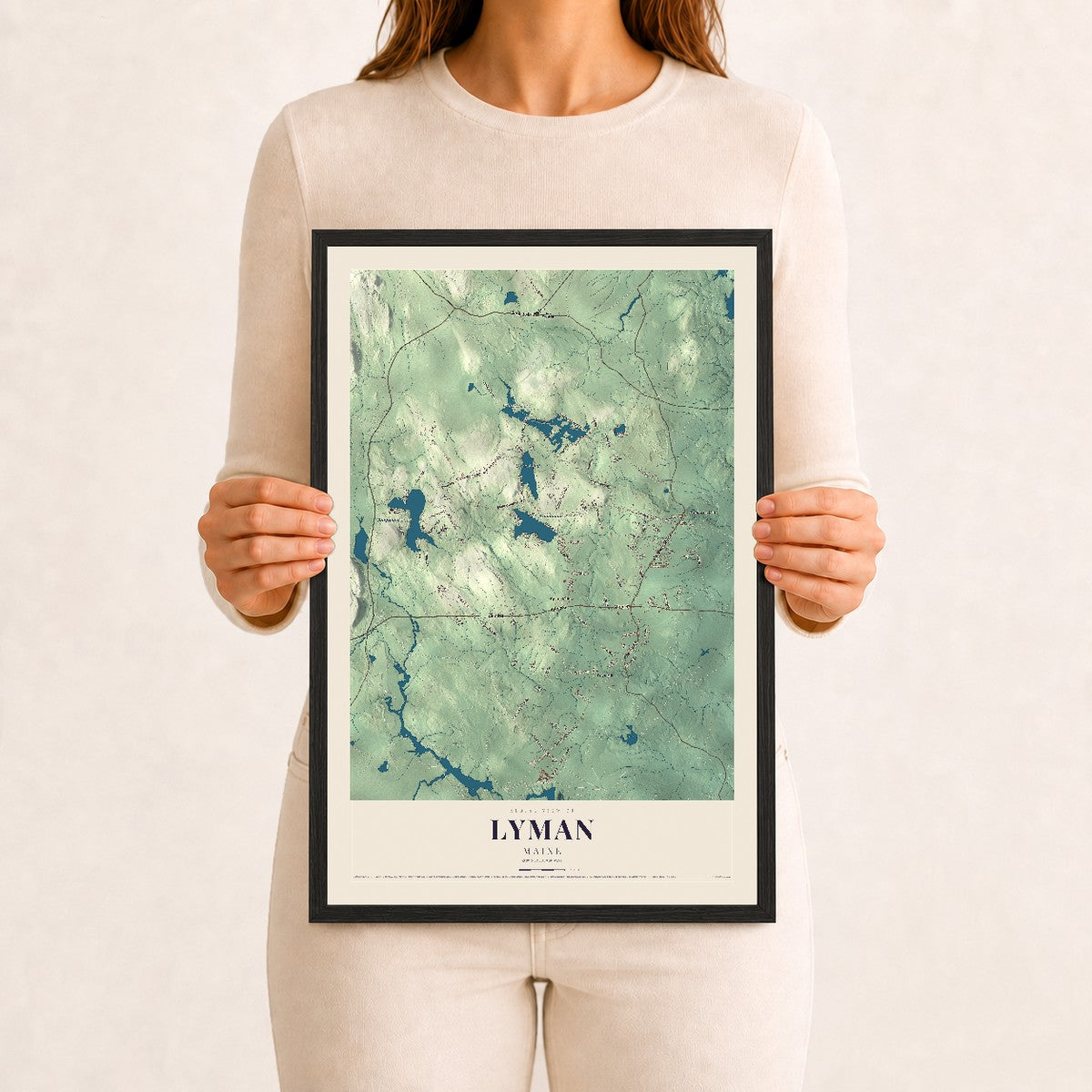 Lyman, Maine map print - 12 x 18 black Ayous wood frame
