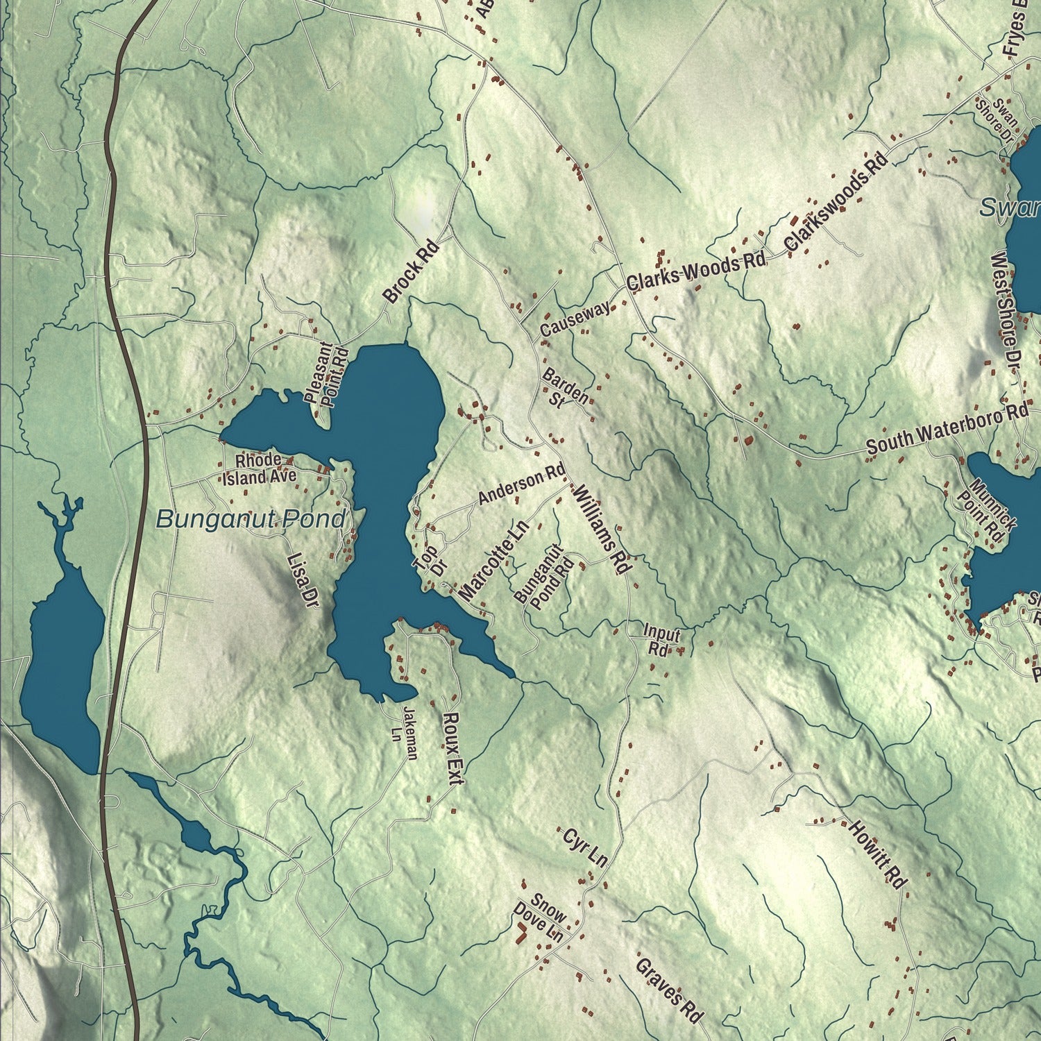 Terrain and local geography detail from the Lyman, Maine map