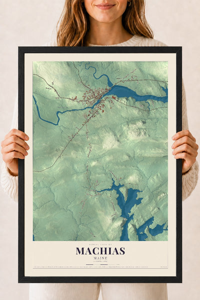 Machias, Maine map print - 18 x 24 black Ayous wood frame