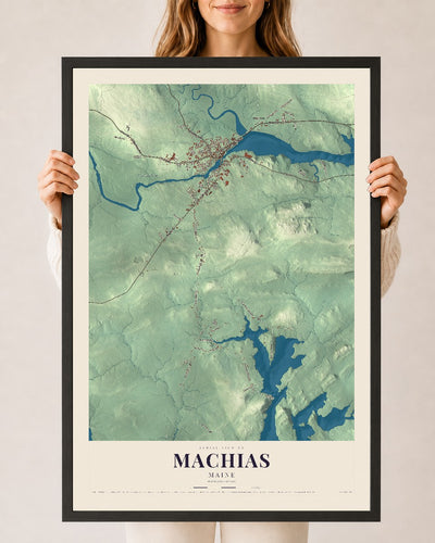 Machias, Maine map print - 24 x 36 black Ayous wood frame