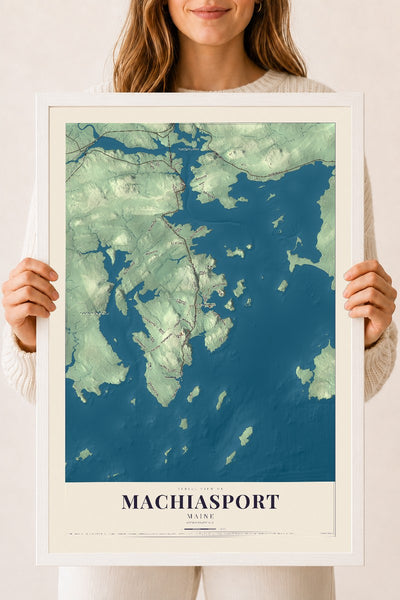 Machiasport, Maine map print - 18 x 24 white Ayous wood frame