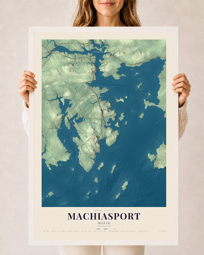 Machiasport, Maine map print - 24 x 36 white Ayous wood frame