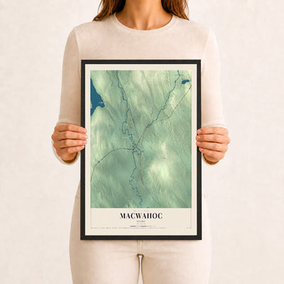 Macwahoc, Maine map print - 12 x 18 black Ayous wood frame