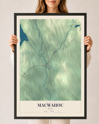 Macwahoc, Maine map print - 24 x 36 black Ayous wood frame