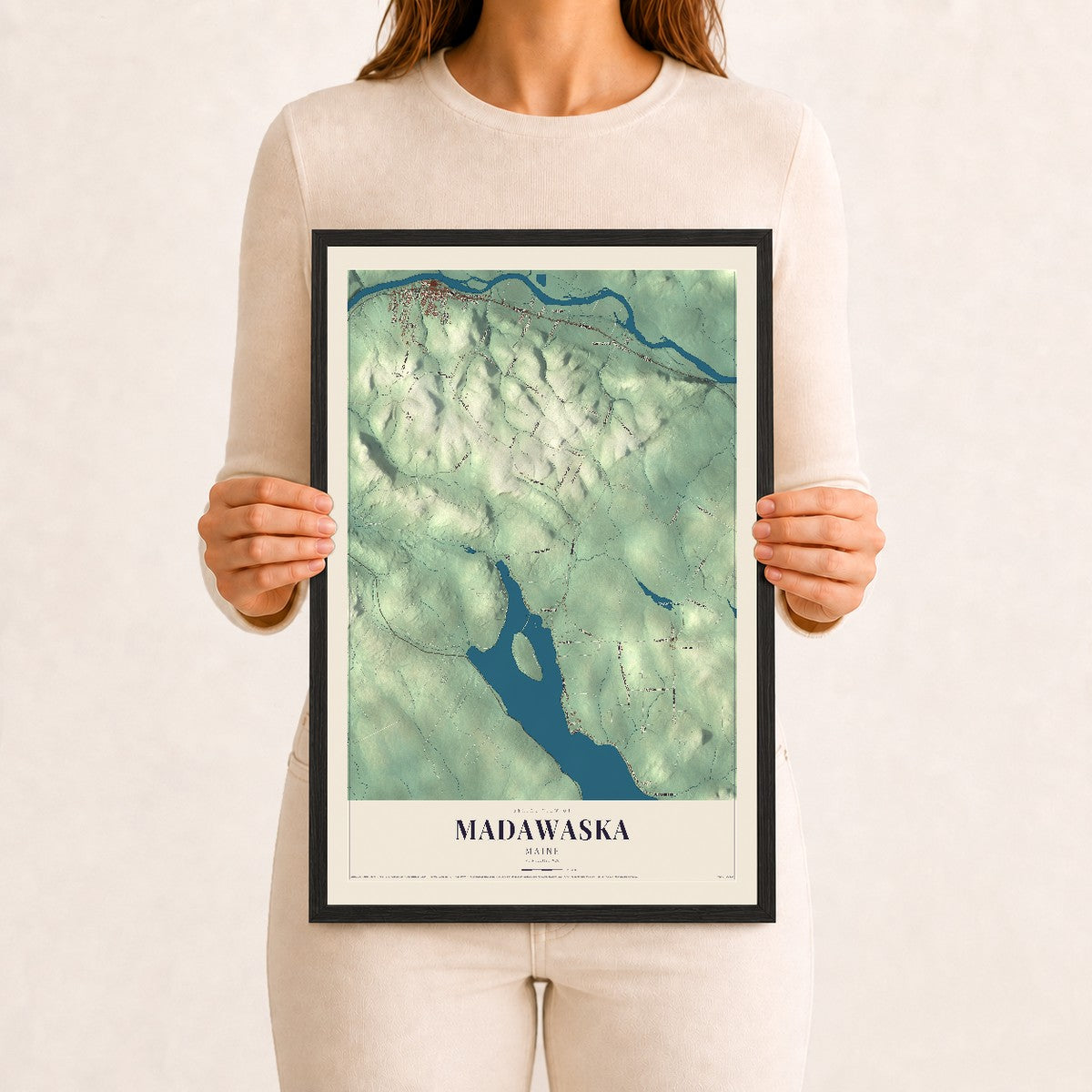 Madawaska, Maine map print - 12 x 18 black Ayous wood frame