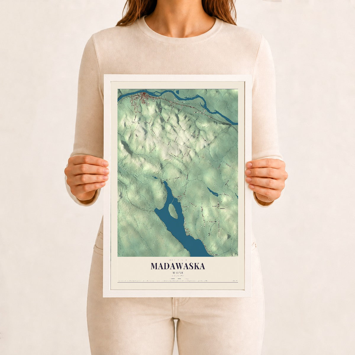 Madawaska, Maine map print - 12 x 18 white Ayous wood frame