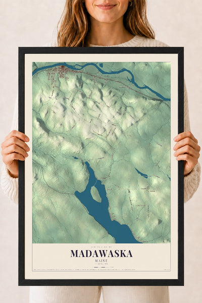 Madawaska, Maine map print - 18 x 24 black Ayous wood frame