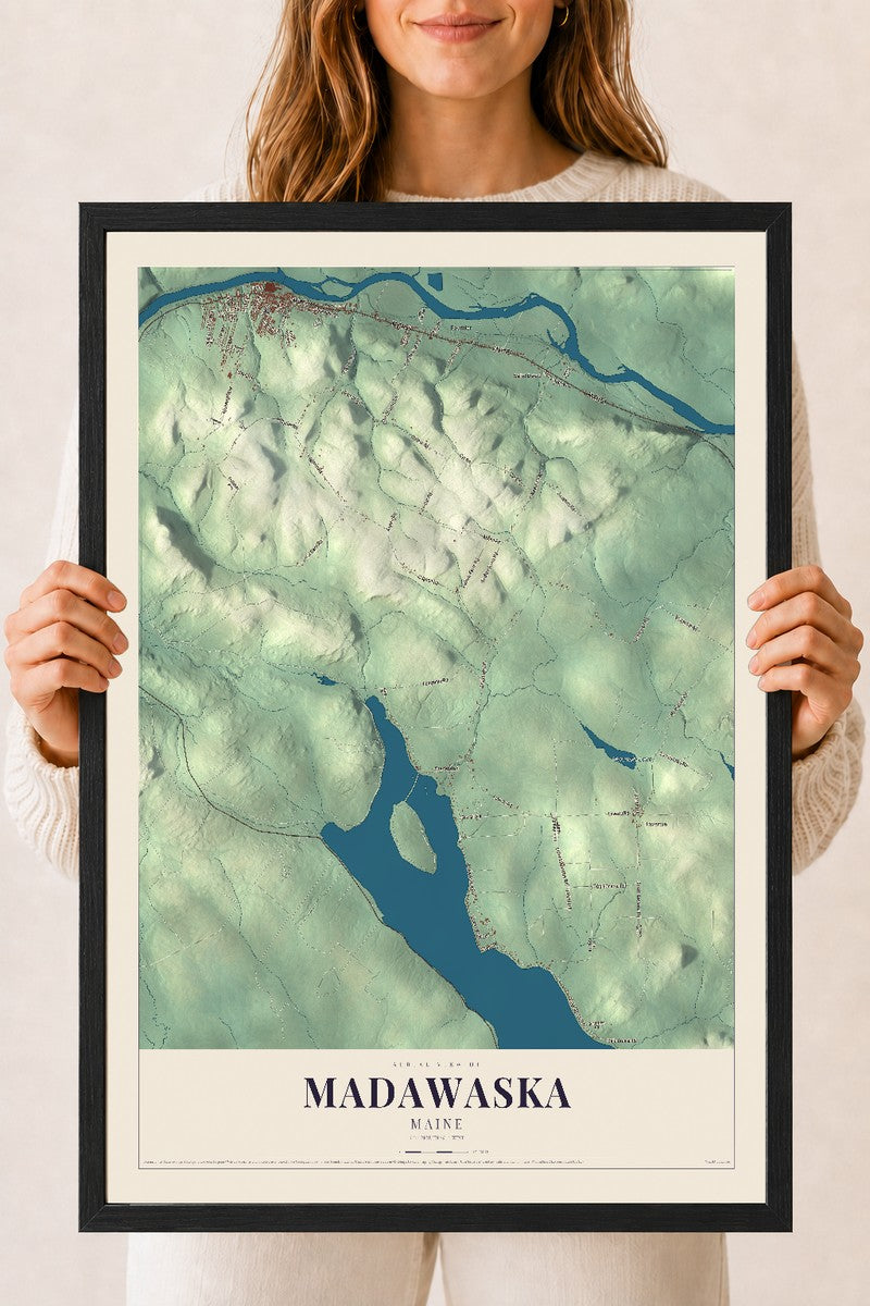 Madawaska, Maine map print - 18 x 24 black Ayous wood frame