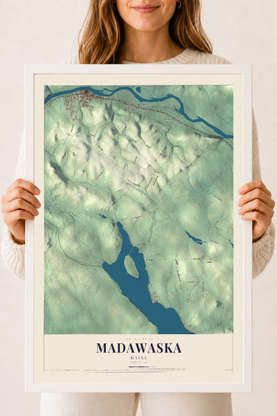 Madawaska, Maine map print - 18 x 24 white Ayous wood frame