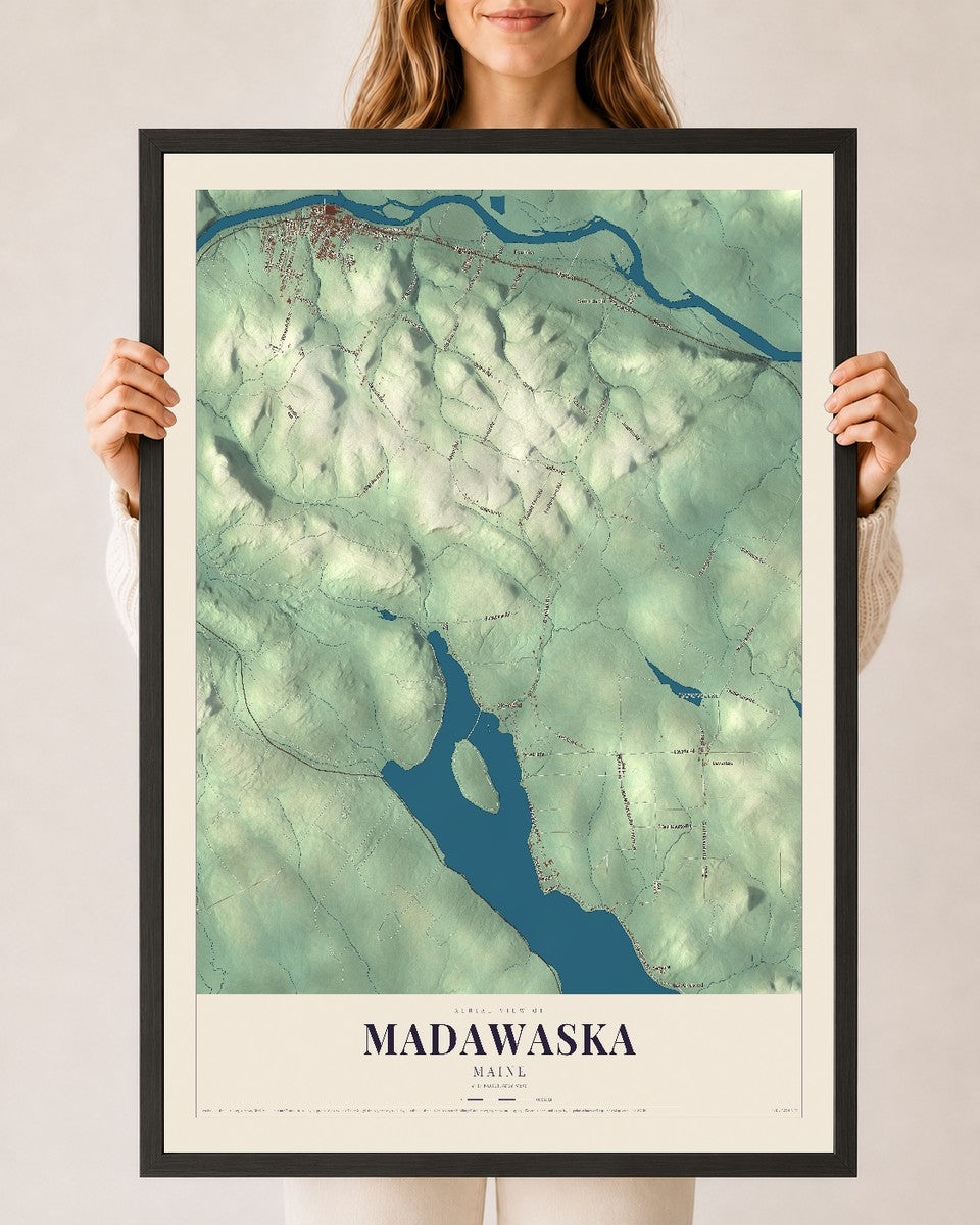 Madawaska, Maine map print - 24 x 36 black Ayous wood frame