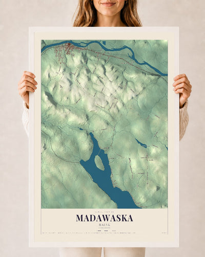 Madawaska, Maine map print - 24 x 36 white Ayous wood frame