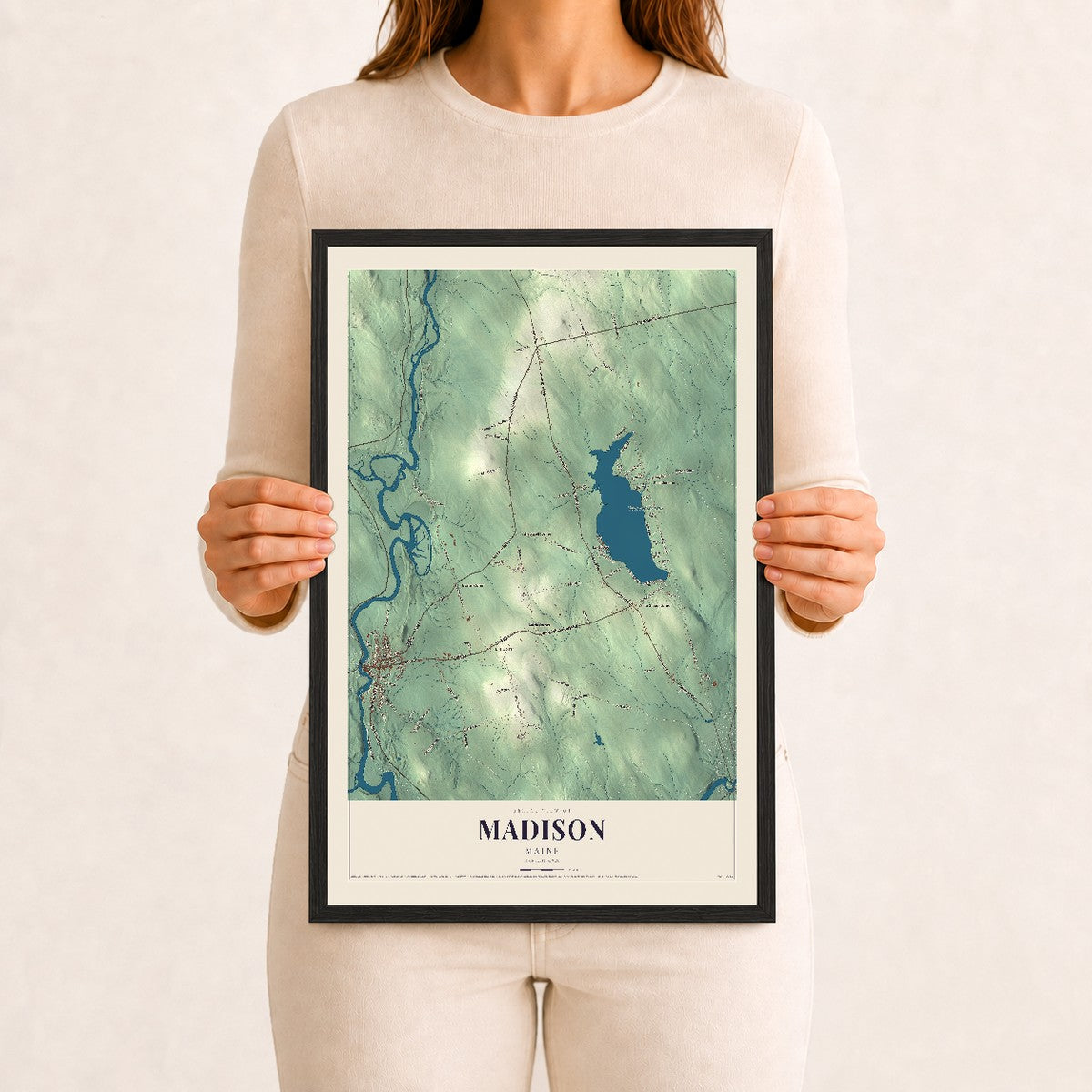 Madison, Maine map print - 12 x 18 black Ayous wood frame