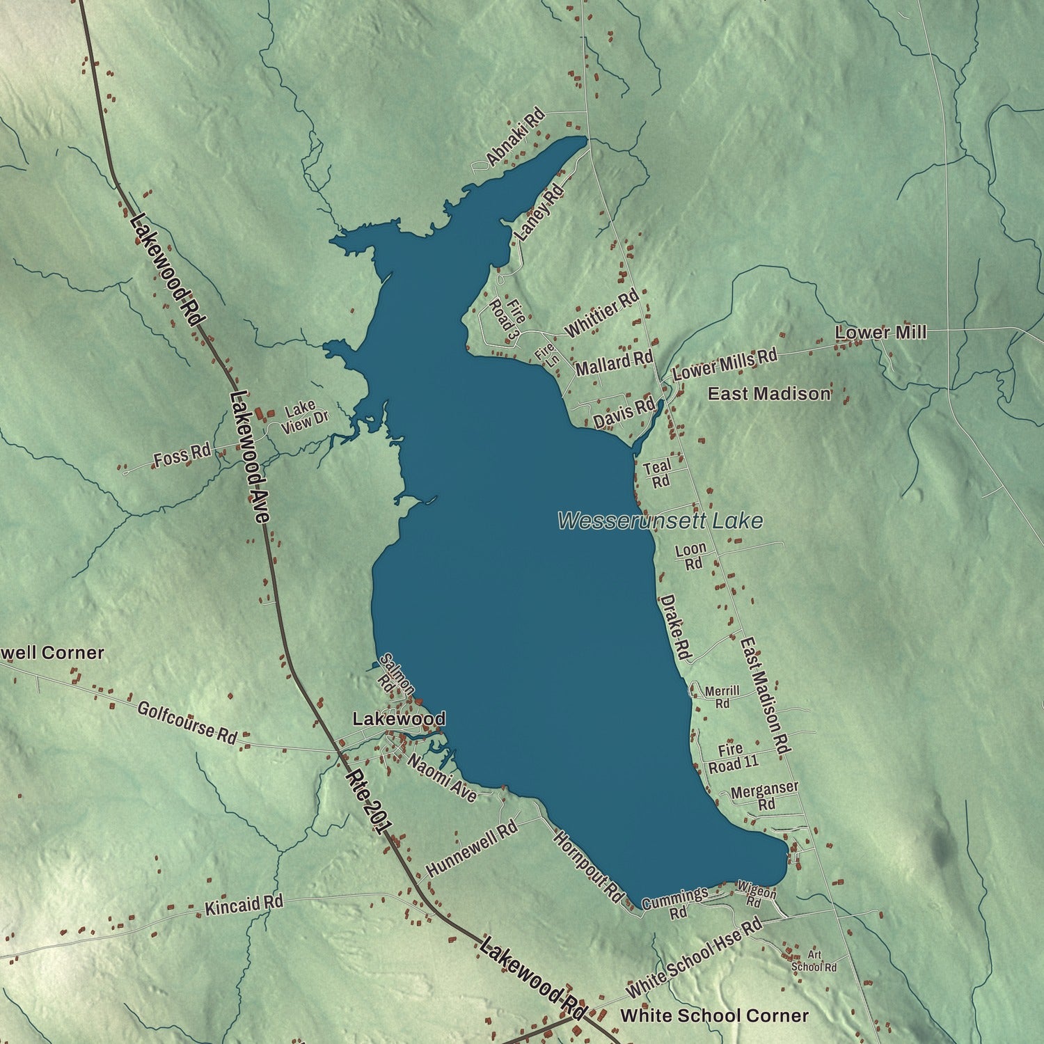 Terrain and local geography detail from the Madison, Maine map
