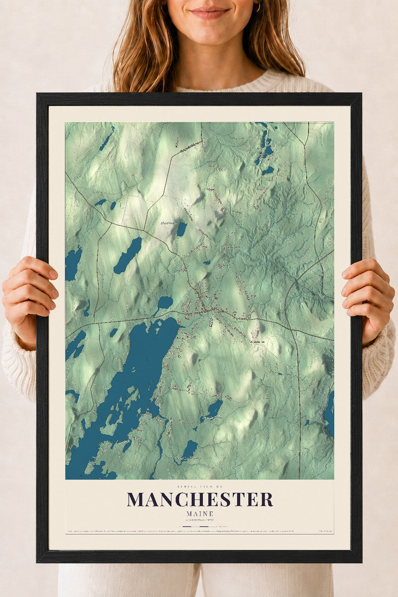 Manchester, Maine map print - 18 x 24 black Ayous wood frame