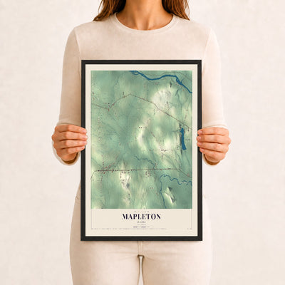 Mapleton, Maine map print - 12 x 18 black Ayous wood frame