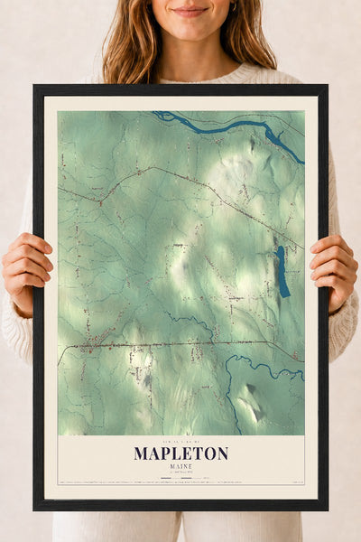 Mapleton, Maine map print - 18 x 24 black Ayous wood frame