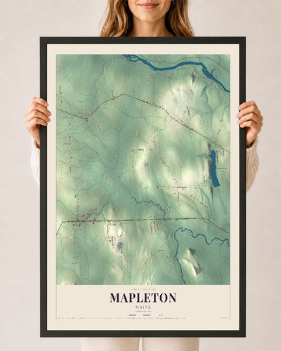 Mapleton, Maine map print - 24 x 36 black Ayous wood frame