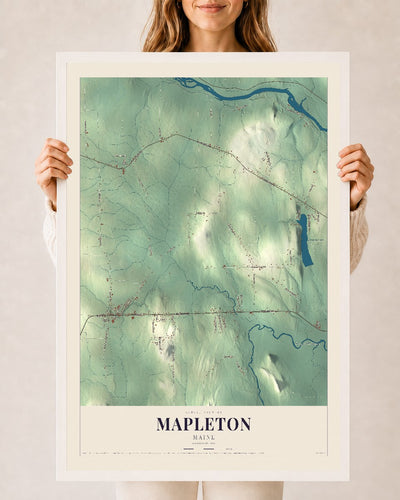 Mapleton, Maine map print - 24 x 36 white Ayous wood frame