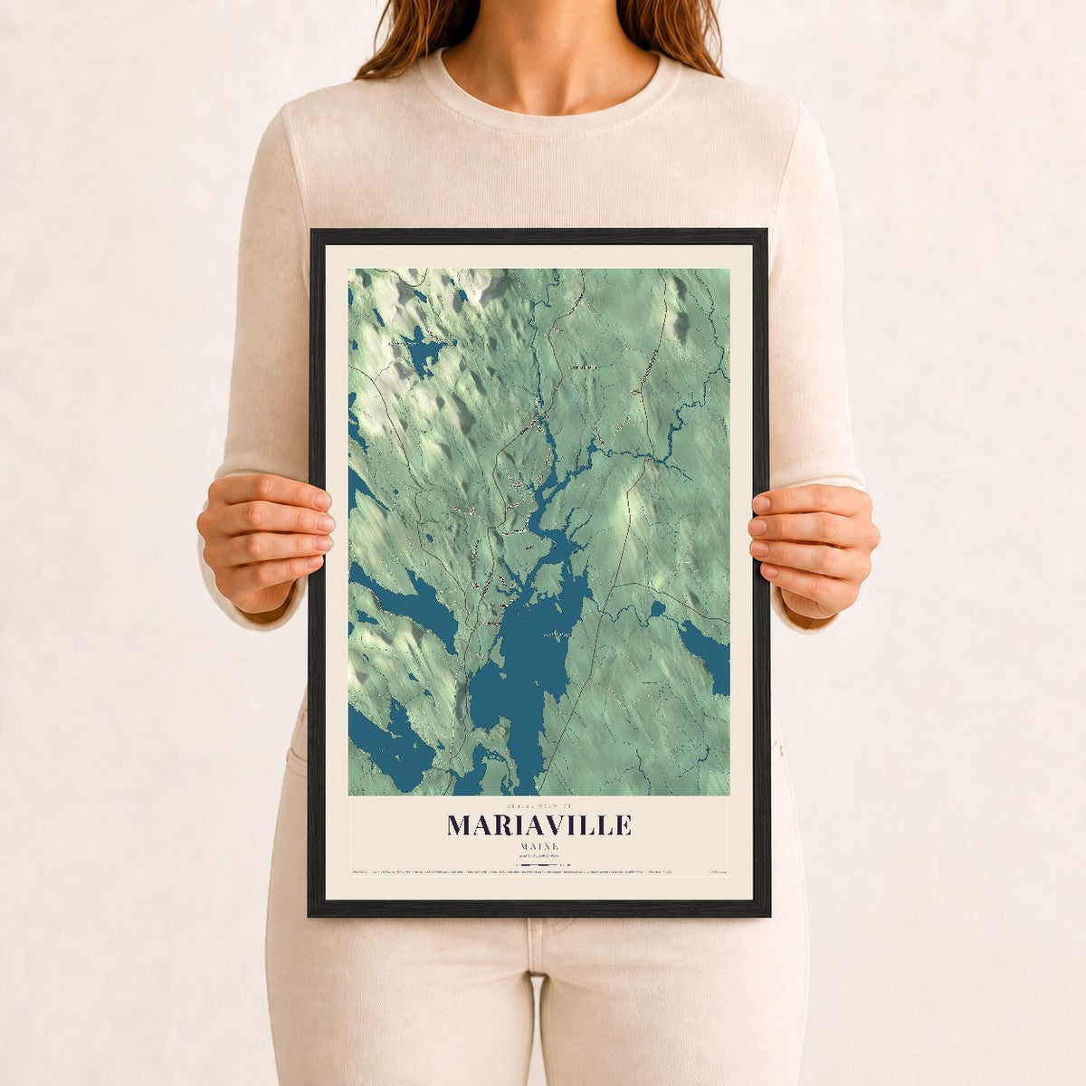 Mariaville, Maine map print - 12 x 18 black Ayous wood frame