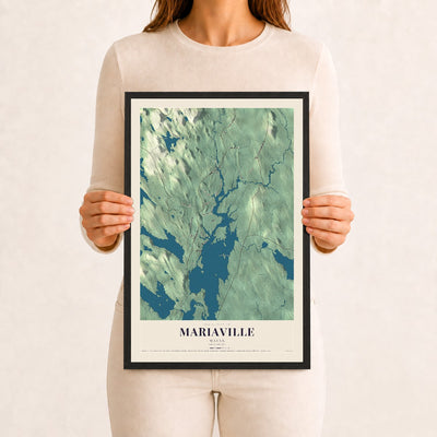 Mariaville, Maine map print - 12 x 18 black Ayous wood frame