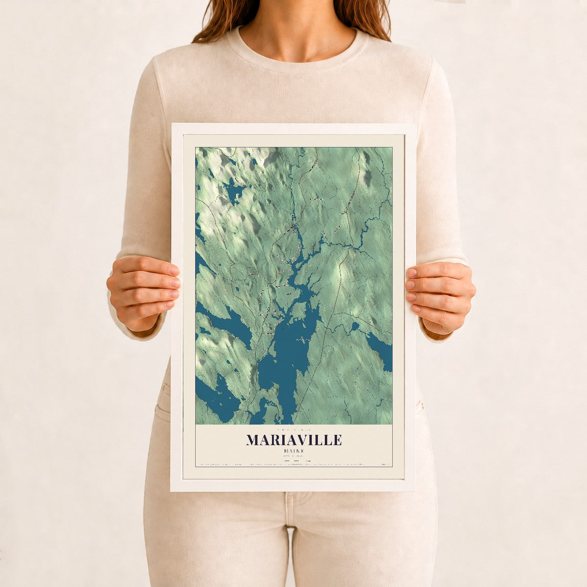 Mariaville, Maine map print - 12 x 18 white Ayous wood frame