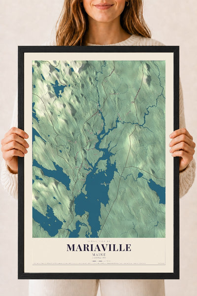 Mariaville, Maine map print - 18 x 24 black Ayous wood frame
