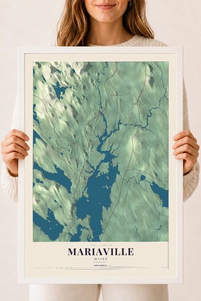 Mariaville, Maine map print - 18 x 24 white Ayous wood frame