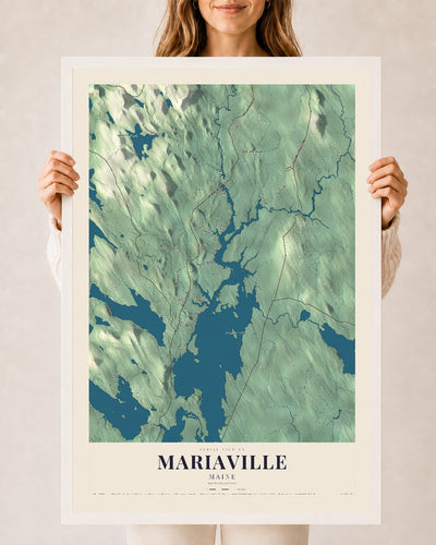 Mariaville, Maine map print - 24 x 36 white Ayous wood frame