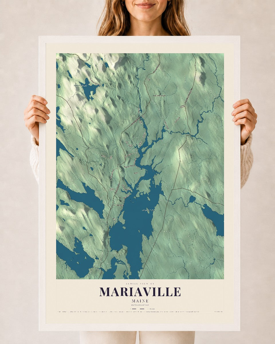 Mariaville, Maine map print - 24 x 36 white Ayous wood frame